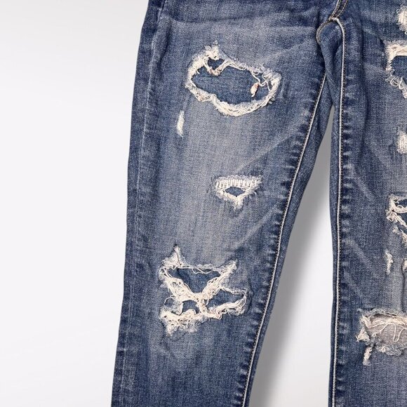 American Eagle Low Rise Jeggings Ripped Jeans Dark Wash 4 Short - Picture 5 of 10